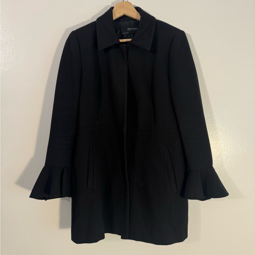 Zara Black Trench Coat with Ruffle Sleeves